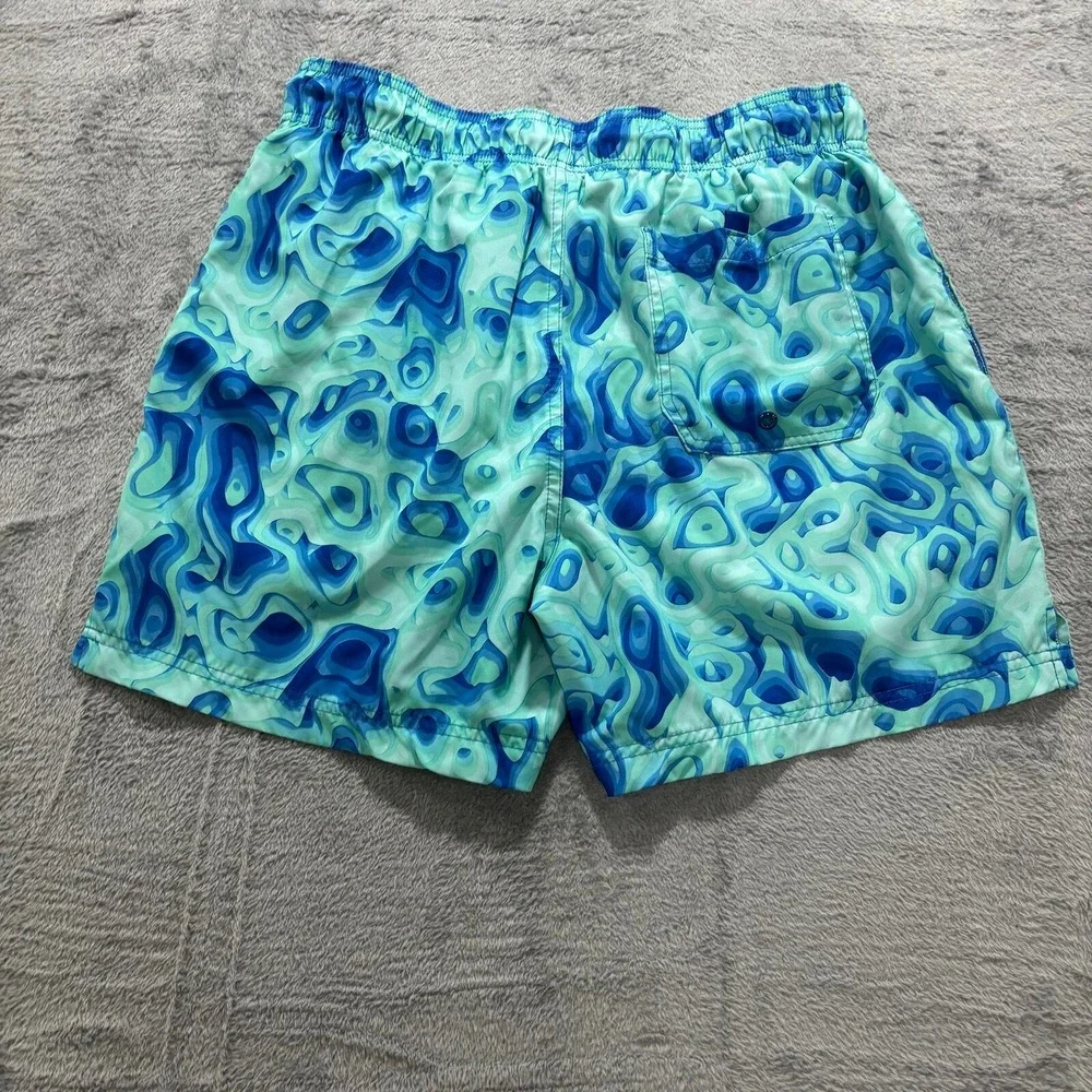 George M Blue Green Abstract Swirl Print Swim Trunks Shorts Casual Beachwear‎